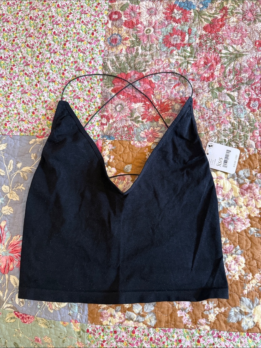 NWT Free People Black Strappy V-Neck Crop Top